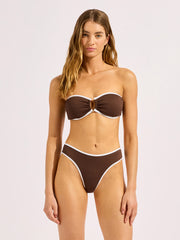 Seafolly Beach Bound High Leg Pant in Dark Chocolate, view 4, click to see full size