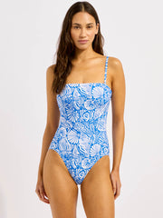 Seafolly C Shells DD Bandeau One Piece In Sapphire, view 4, click to see full size