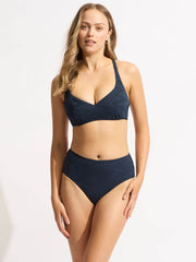 Seafolly Chiara High Waisted Bottoms in True Navy, view 3, click to see full size