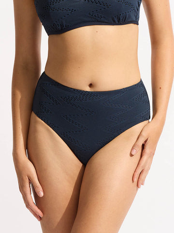 Seafolly Chiara High Waisted Bottoms in True Navy