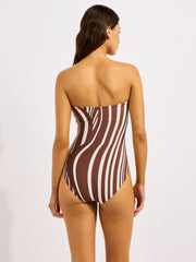 Coastline DD Bandeau One Piece in Cocoa, view 2, click to see full size
