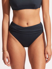 Seafolly Seafolly Collective High Waist Wrap Front Pant in True Navy, view 1, click to see full size