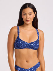 Seafolly Dolce Dot Ruched Bralette In Classic Navy, view 1, click to see full size