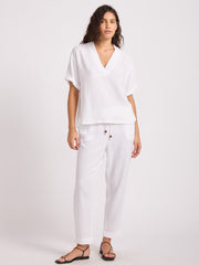 Double Gauze V-Neck Top in White, view 4, click to see full size