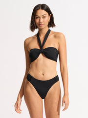 Seafolly High Leg Ruched Side Bottoms in Black, view 4, click to see full size