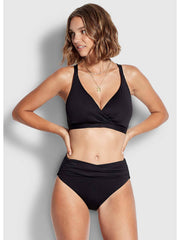 Seafolly SF Collective High Waist Wrap Front Pant in Black, view 4, click to see full size
