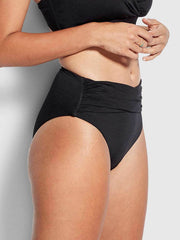 Seafolly SF Collective High Waist Wrap Front Pant in Black, view 3, click to see full size