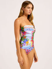 Seafolly La Boca Bandeau One Piece in Sapphire, view 3, click to see full size