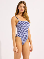 Marseille Square Neck One Piece in Blue Indigo, view 3, click to see full size