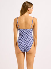Marseille Square Neck One Piece in Blue Indigo, view 2, click to see full size