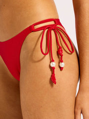 Seafolly Palermo Loop Tie Side Bottom in Cosmo Red, view 4, click to see full size