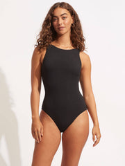 Seafolly Sea Dive High Neck Maillot In Black, view 1, click to see full size