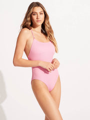 Seafolly Sea Dive Scoop Neck One Piece In Parfait Pink, view 3, click to see full size