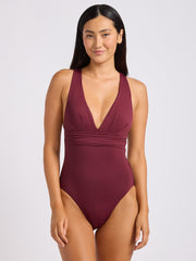 SF Collective Cross Back One Piece in Dark Burgundy, view 1, click to see full size