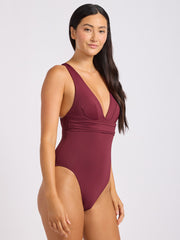 SF Collective Cross Back One Piece in Dark Burgundy, view 3, click to see full size