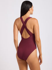 SF Collective Cross Back One Piece in Dark Burgundy, view 2, click to see full size