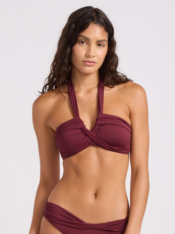 Seafolly SF Collective Halter Bandeau in Dark Burgundy