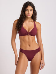 SF Collective High Leg Ruched Side Bottoms in Dark Burgundy, view 4, click to see full size