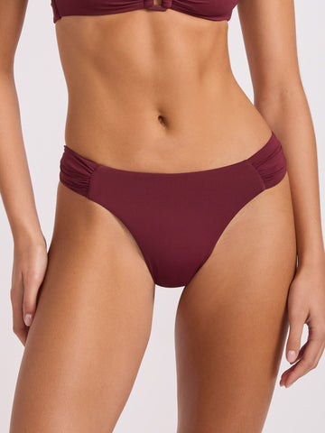 Seafolly SF Collective High Leg Ruched Side Bottoms in Dark Burgundy