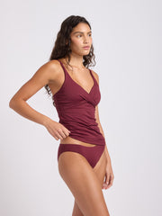 Seafolly SF Collective Multifit Wrap Front Tankini in Dark Burgundy, view 4, click to see full size