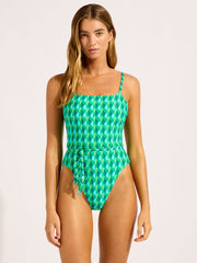 Seafolly Sorrento Reversible Square Neck One Piece in Vivid Green, view 1, click to see full size