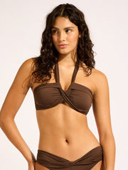 Seafolly SF Collective Halter Bandeau in Dark Chocolate, view 1, click to see full size
