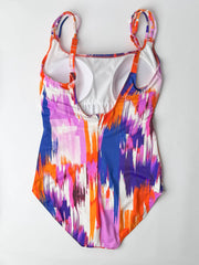 Sunflair One Piece D Cup Square Neck In Orange Multicolor, view 2, click to see full size