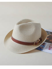 The Pathz Cuban Fedora With Leather Band in Beige, view 4, click to see full size