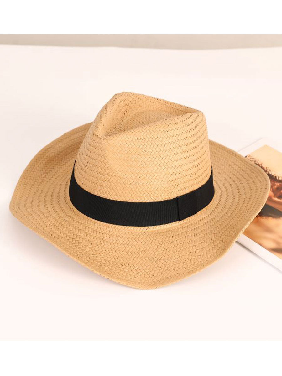 The Pathz Panama Style Natural Straw Black Band in Natural
