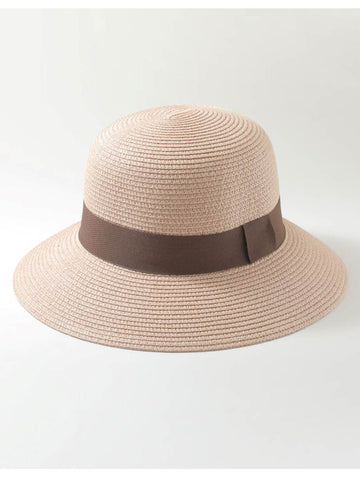 The Pathz Round Top Straw Bucket Hat in Light Pink