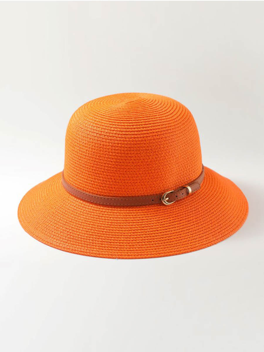 The Pathz Round Top Straw Bucket Hat in Orange