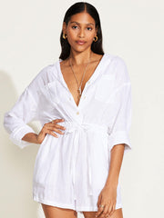 Vitamin A The Getaway Romper in White EcoLinen, view 3, click to see full size