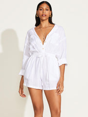 Vitamin A The Getaway Romper in White EcoLinen, view 1, click to see full size