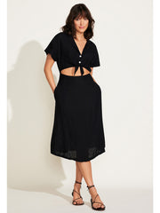 Vitamin A Playa Cutout Dress in Black EcoLinen, view 1, click to see full size