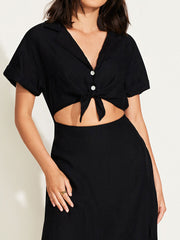Vitamin A Playa Cutout Dress in Black EcoLinen, view 3, click to see full size