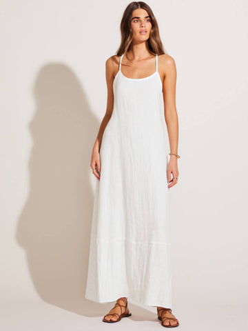 Mari Maxi Dress in White Crinkle Linen
