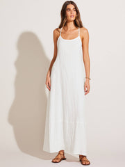 Vitamin A Mari Maxi Dress in White Crinkle Linen, view 1, click to see full size