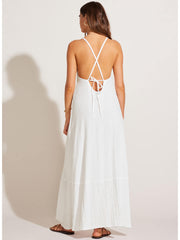 Vitamin A Mari Maxi Dress in White Crinkle Linen, view 2, click to see full size