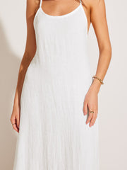 Mari Maxi Dress in White Crinkle Linen, view 3, click to see full size