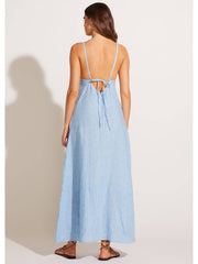 Mari Maxi Dress in Summer Stripe Linen, view 3, click to see full size