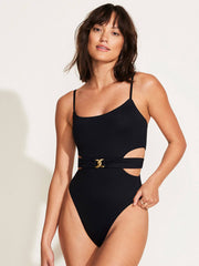 Vitamin A Luxe Link Belted One Piece in Black ReLux, view 1, click to see full size