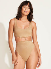 Vitamin A The Icon One Piece Cheeky in Golden Glow Metallic, view 1, click to see full size