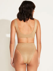 Vitamin A The Icon One Piece Cheeky in Golden Glow Metallic, view 2, click to see full size