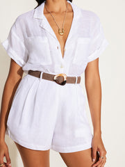 Vitamin A The Getaway Short in White Ecolinen, view 3, click to see full size