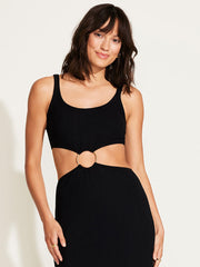 Vitamin A The Icon Cutout Dress in Black Organic Rib, view 4, click to see full size