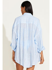 Vitamin A Playa Linen Boyfriend Shirt in Celeste EcoLinen, view 2, click to see full size