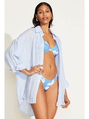 Vitamin A Playa Linen Boyfriend Shirt in Celeste EcoLinen, view 3, click to see full size