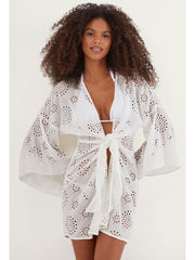 ViX Eyelet Perola Short Cover-Up in Off-white, view 1, click to see full size