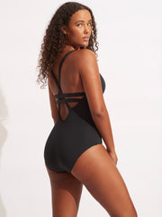 Seafolly SF Collective Deep V One Piece in Black, view 2, click to see full size