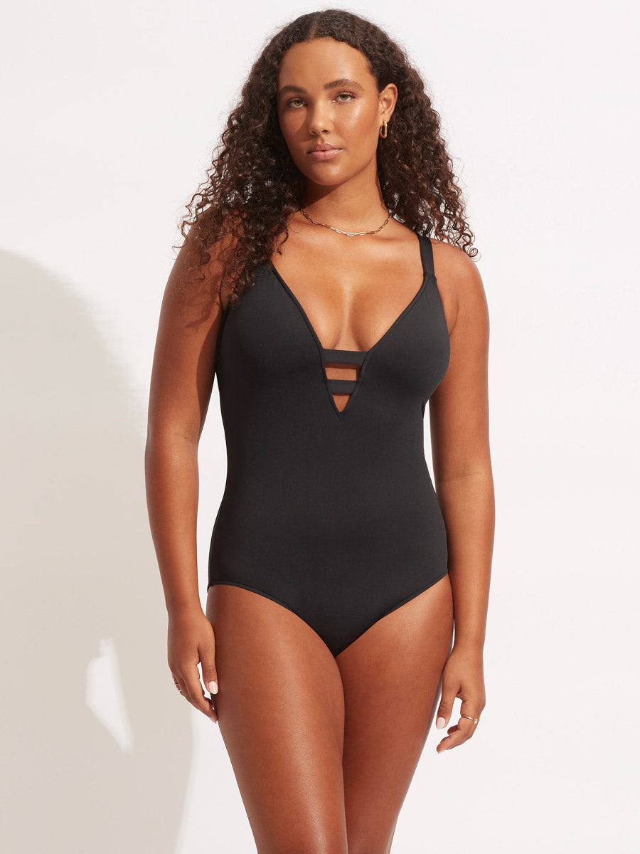 Seafolly SF Collective Deep V One Piece in Black – Sandpipers